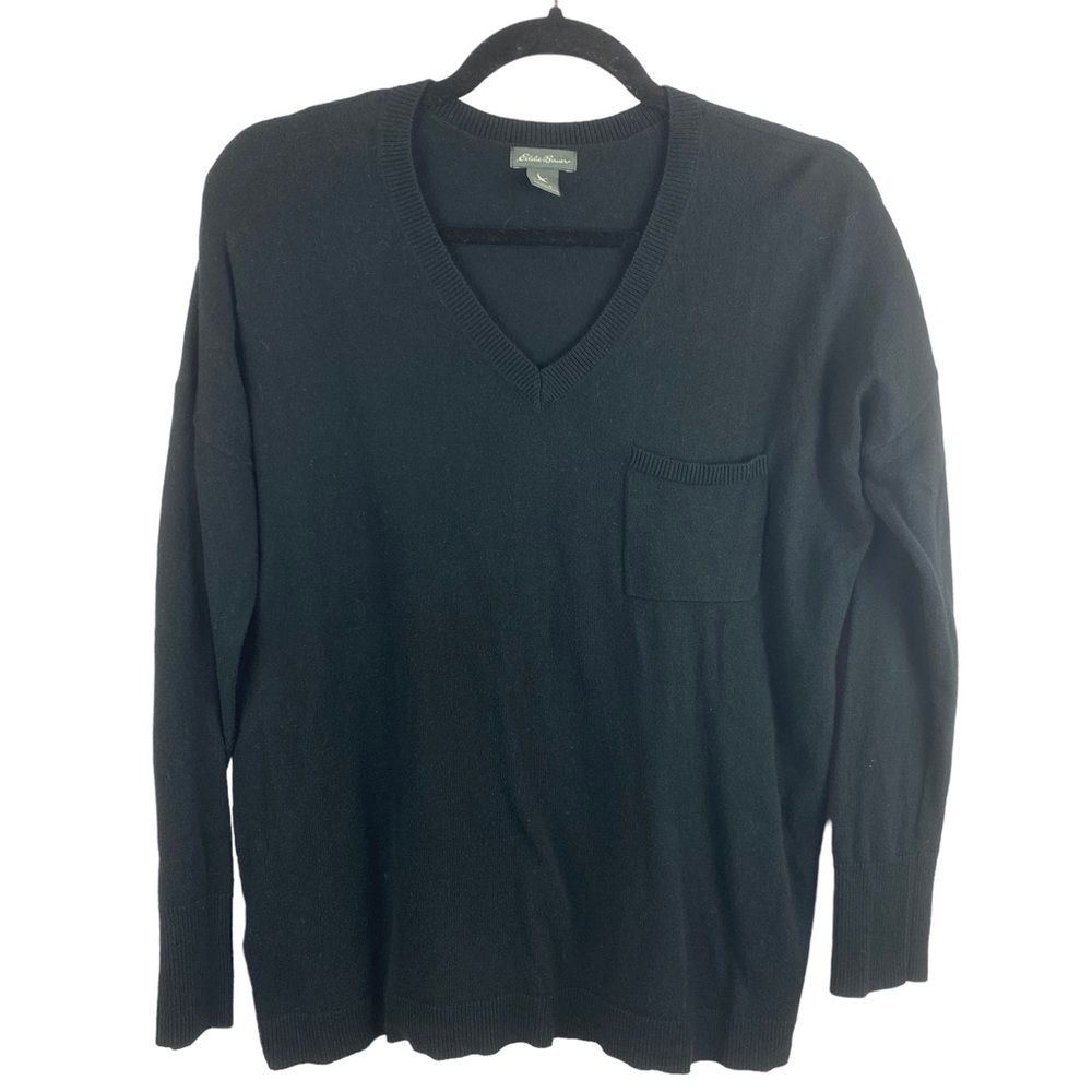 ✨3/$21✨ Eddie Bauer Black V Neck Long Sleeve Cotton Sweater Small
